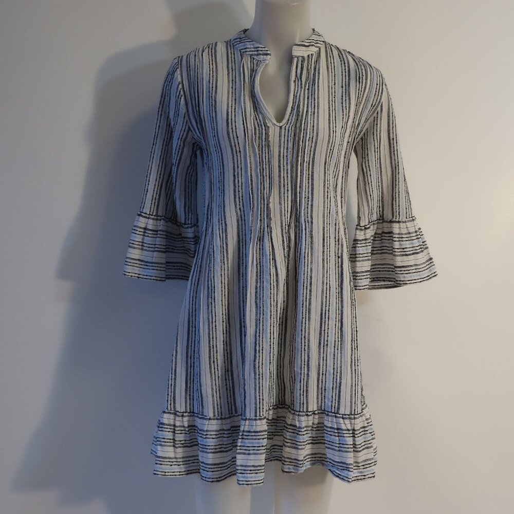 Womens BB Boo Gems White Blue Flutter Sleeve Lined Shift Tunic Dress XS